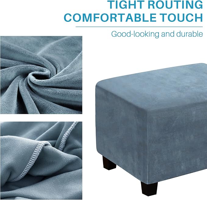 Ottoman Cover, Stretch Rectangle Velvet Ottoman Slipcovers of Foot Stool - Image 6