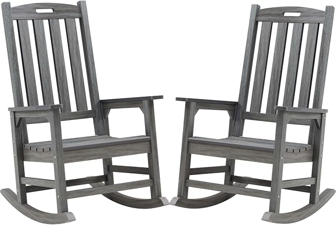Psilvam Outdoor Rocking Chair Set of 2, Poly Lumber Oversized Rocking Chair by PsilvamGardenFurniture