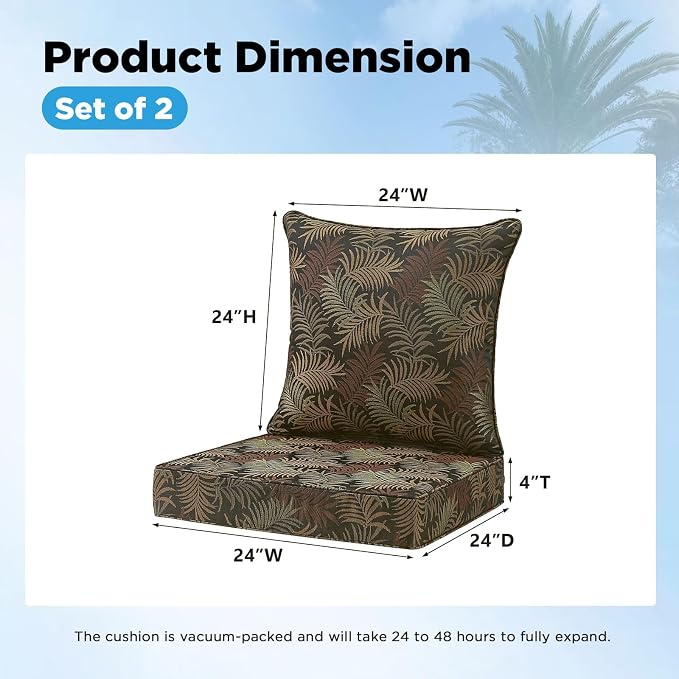 Outdoor Deep Seat & Back Cushion Set, 24 x 24 Inch Water Repellent and Fade - Image 2