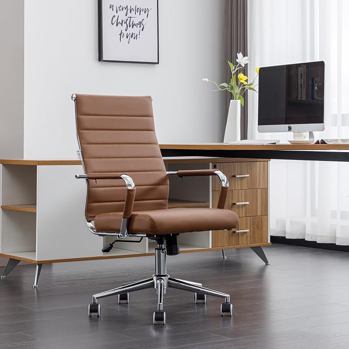 Home Office Chair Ribbed, Modern Leather Conference Waiting Room Chairs - Image 4