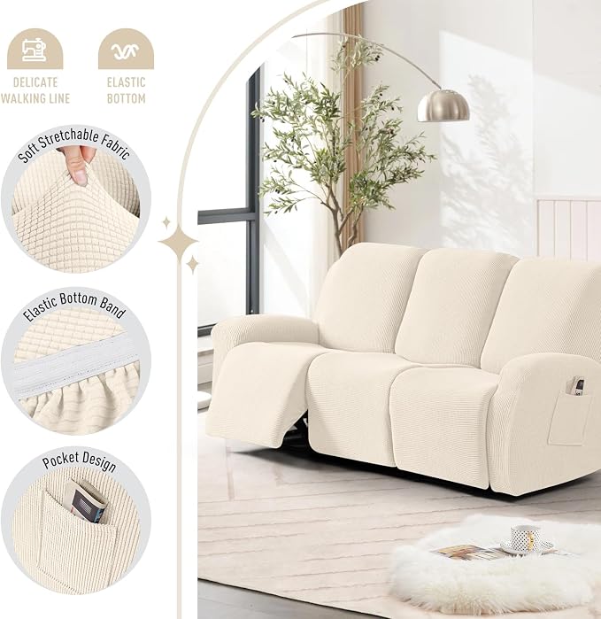 TAOCOCO Recliner Sofa Covers 8-Pieces Stretch Large Couch Covers - Image 3