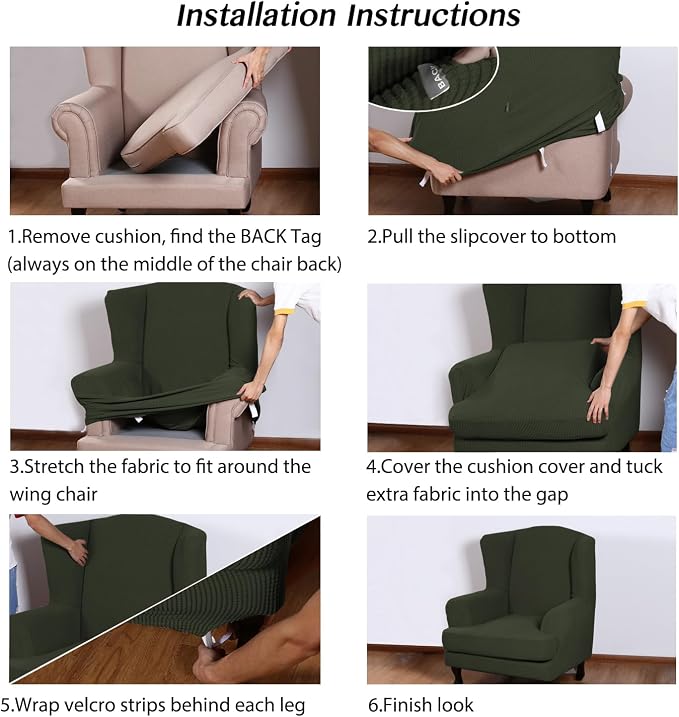 Turquoize Wingback Chair Covers 2 Piece Wing Chair Slipcover Stretch Slipcovers - Image 6