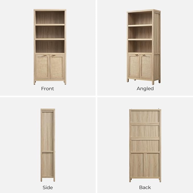 SICOTAS Bookcase 71" Tall Bookshelf 5 Tier Rattan Boho Bookcase - Image 9