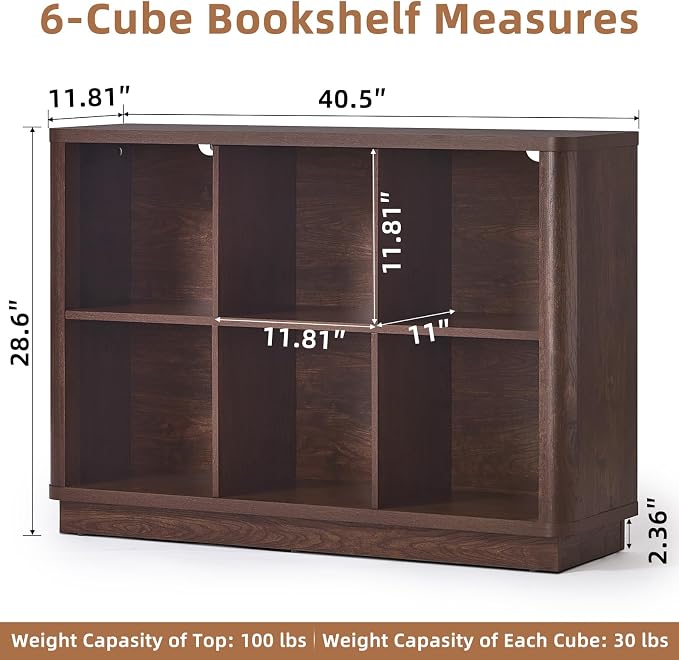 Joaxswe 6 Cube Storage Bookcase, Wood Floor Standing 2-Tier Bookshelf - Image 2