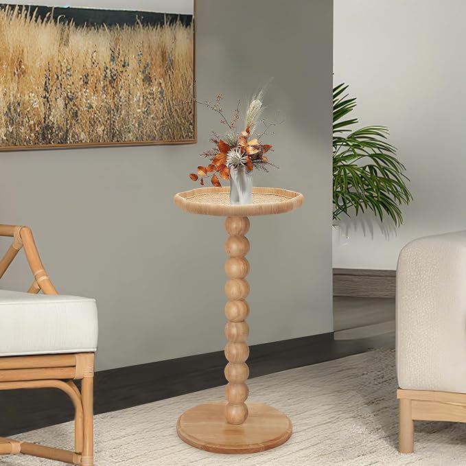 Drink Table, Boho Rattan Flower Small Side Table - Image 3