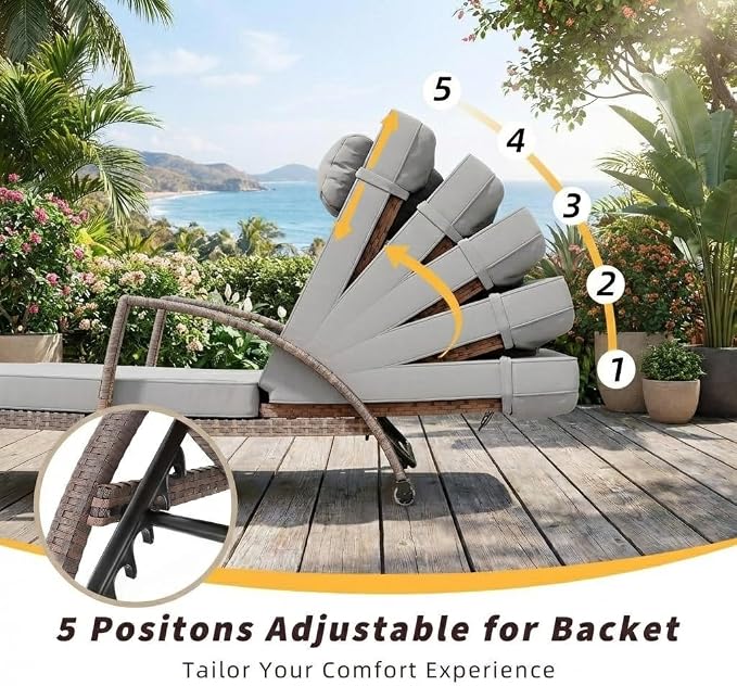 GarveeLife Outdoor Wicker Chaise Lounge Chair - Image 6
