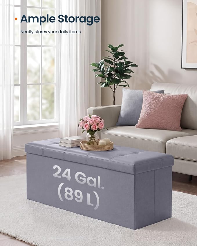 SONGMICS HOME Storage Ottoman, Removable Lid, Foldable Foot Stool, PU Leather - Image 5
