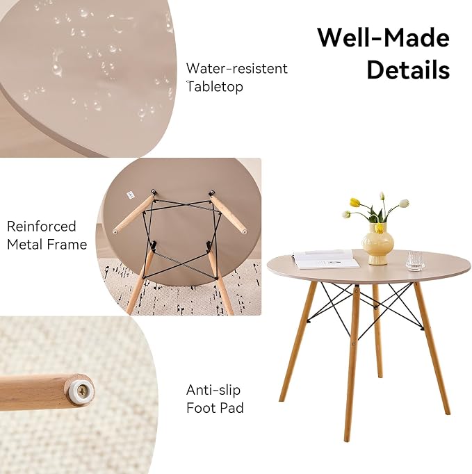 5-Piece Round Dining Table Set, Small 31.5" Kitchen Table Chairs Set of 4 Space - Image 4