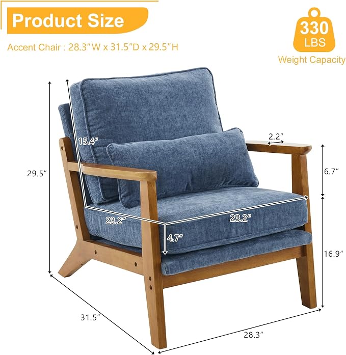 Karl home Accent Chair Wide Armrest Mid-Century Lounge Chair Chenille Armchair - Image 2