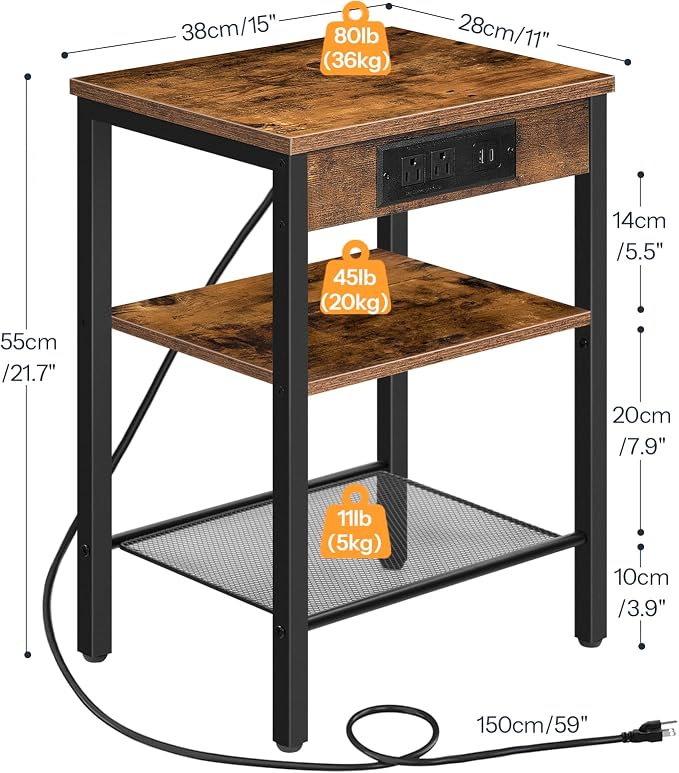 HOOBRO Side Table with Charging Station and USB Port, Small End Table - Image 3
