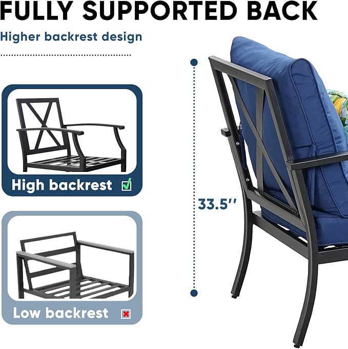 4 Piece Outdoor Patio Furniture Set, Oversized Metal Conversation Set - Image 3
