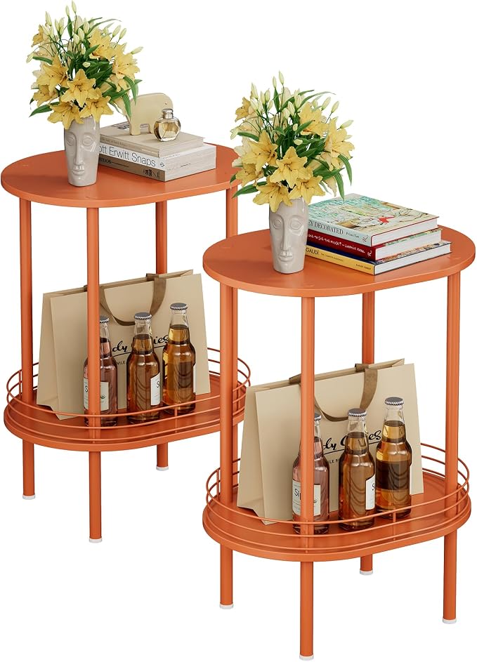 Small Modern Round Side Table Set of 2, 2-Tier Side Tables Living Room by DGSANDGPuttheCustomerFirst