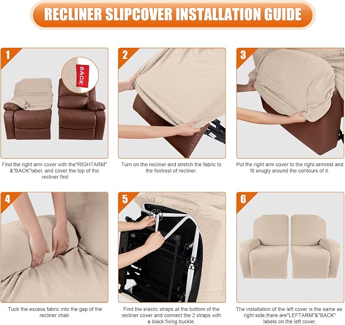 VANSOFY Recliner Cover, 2-Pieces Stretch Reclining Couch Cover - Image 6