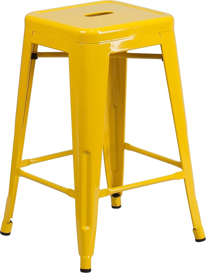 Flash Furniture Lily 4 Pack Commercial Grade 24" High Backless Yellow Metal - Image 8