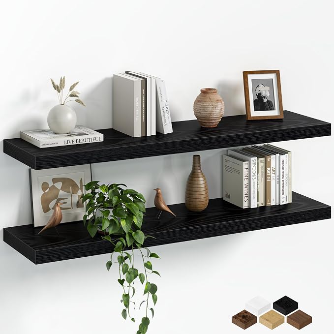 Fun Memories Floating Shelves for Wall, 36 Inch Long Set of 2 Rustic Wood Wall by FunMemories