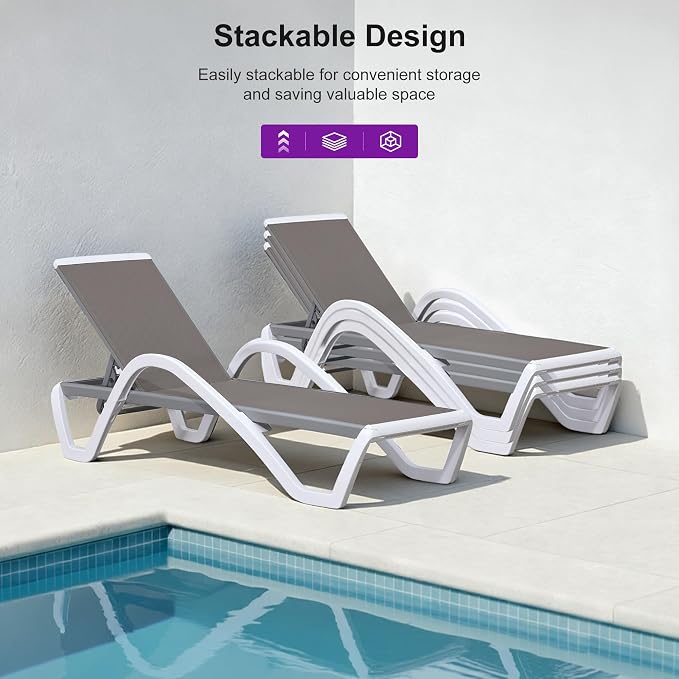 PURPLE LEAF Patio Chaise Lounge Chair Set of 3 Outside Aluminum Plastic - Image 5