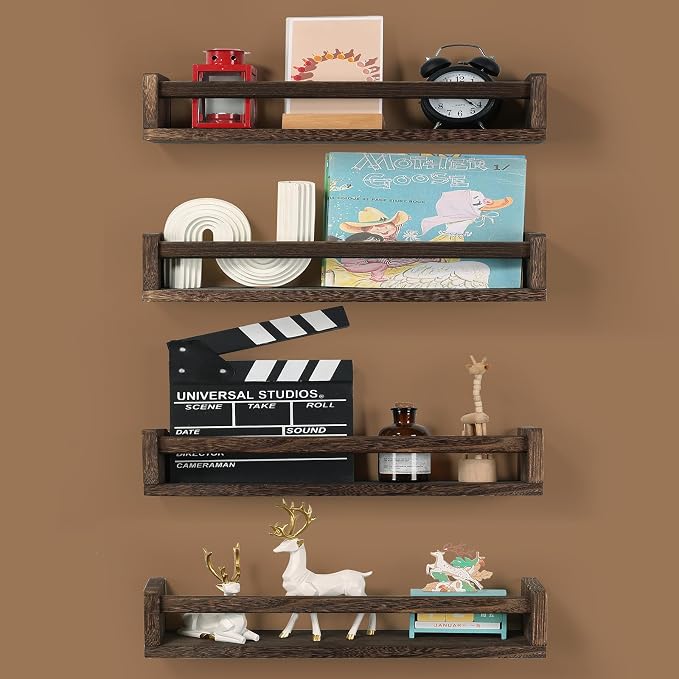 Nursery Room Shelves Set of 4, Wood Floating Book Shelves - Image 2