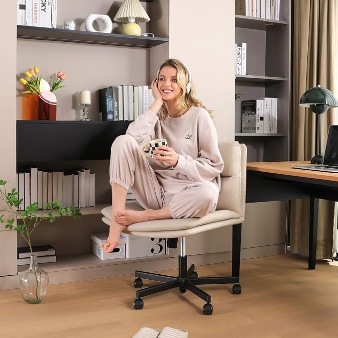 EMIAH Criss Cross Chair with Wheels Home Office Desk Chairs PU-Padded Vanity - Image 2