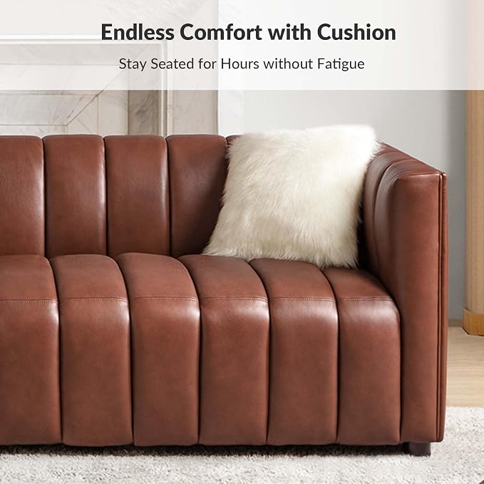HULALA HOME 83" Genuine Leather Sofa - Image 3