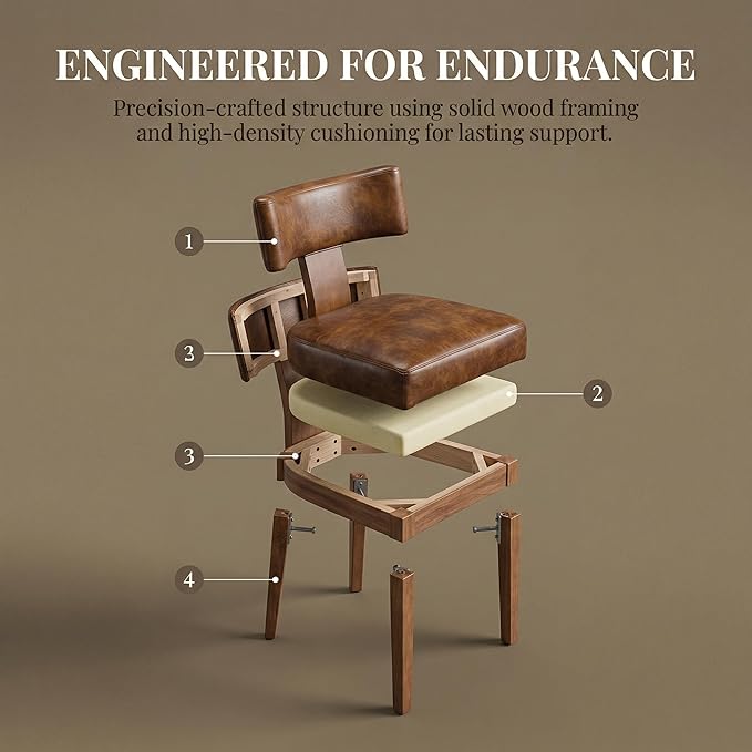 HNY Century Modern Dining Chairs Set of 6, Farmhouse PU Leather Upholstered - Image 6