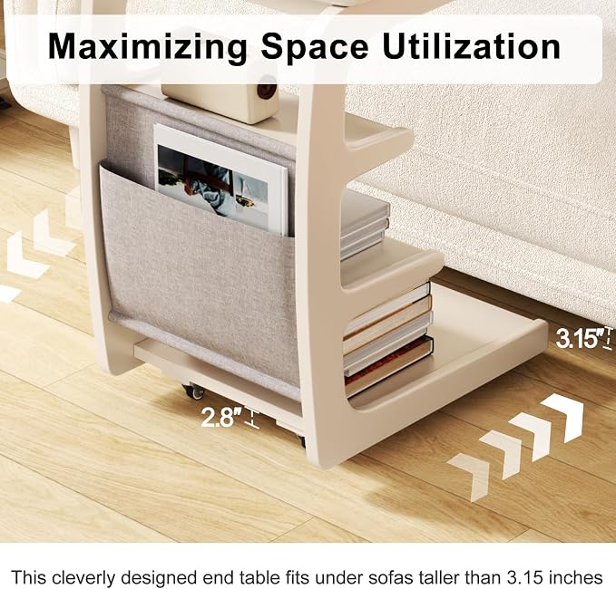 AQIMUELE Rolling Side Table, C Shaped End Table, C Table - Image 5