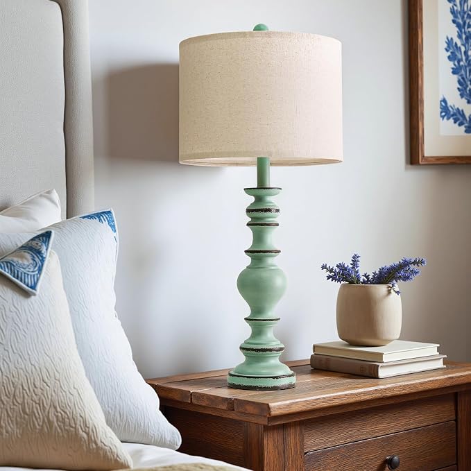 BOBOMOMO 27" Distressed Teal Table Lamps Set of 2, Large Coastal Farmhouse - Image 5