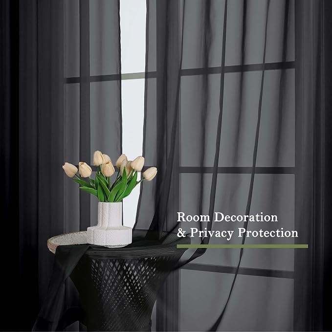 Lecloud Black Sheer Curtains 84 Inches Long 2 Panels, Balance Light & Privacy - Image 6