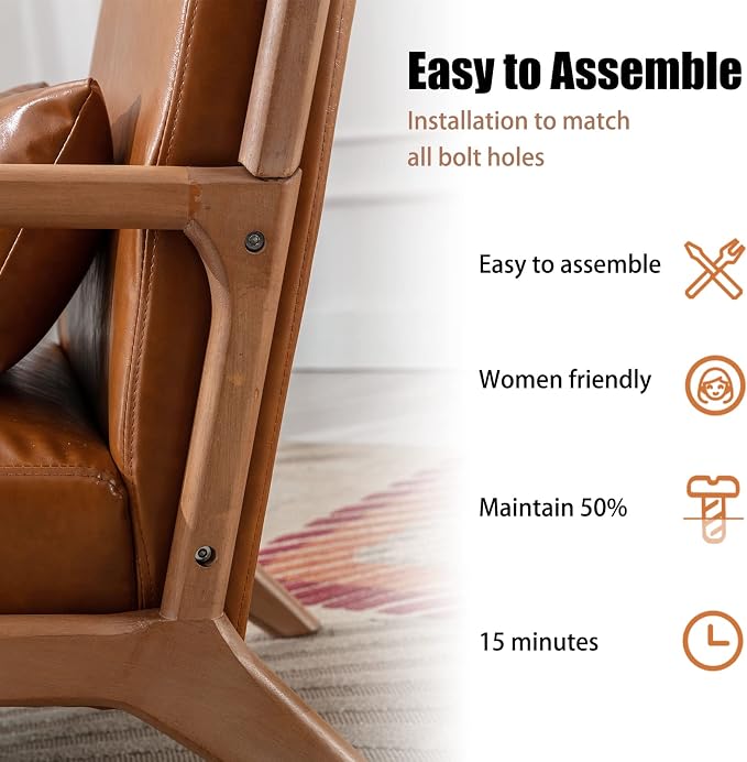 INZOY Mid-Century Modern Accent Chair Set of 2, PU Leather Reading Armchair - Image 9