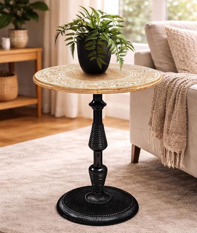 Side Tables-Hand Carved Vintage Boho Folding End Tables - Image 2