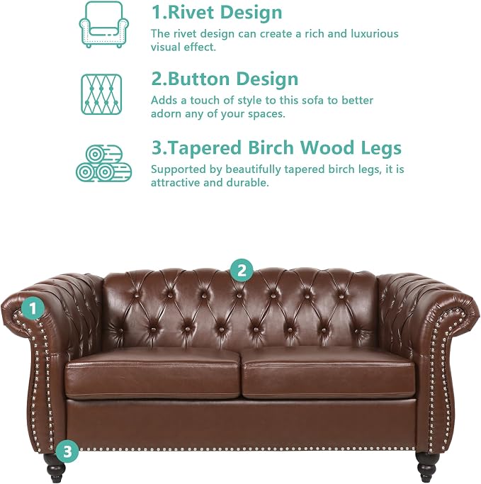 QHITTY 2 Piece Living Room Set, Sectional Chesterfield Sofa Chair Contemporary - Image 3