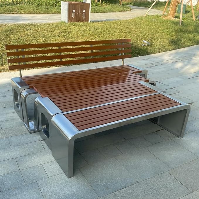 LITFAD Outdoor Indoor Bench Stainless Steel Metal Park Bench - Image 7