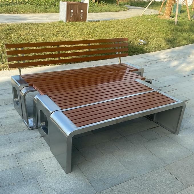 LITFAD Outdoor Indoor Bench Stainless Steel Metal Park Bench - Image 4