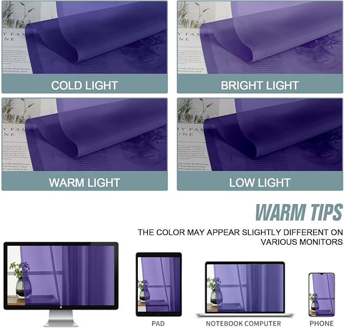 Purple Sheer Curtains 84 Inches Long 2 Panels, Elegant Airy Transparent Light - Image 6