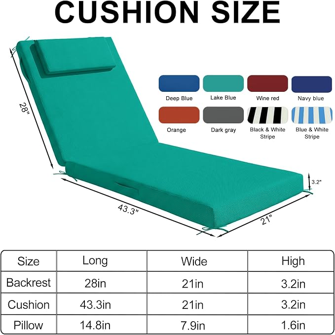 Outdoor Chaise Lounge Cushions, 71x21 Inch Olefin Water & Fade Resistant Pool - Image 3