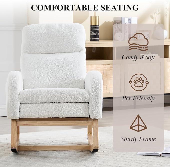 NIOIIKIT Oversized Nursery Rocking Chair, Teddy Upholstered Glider Chair - Image 7