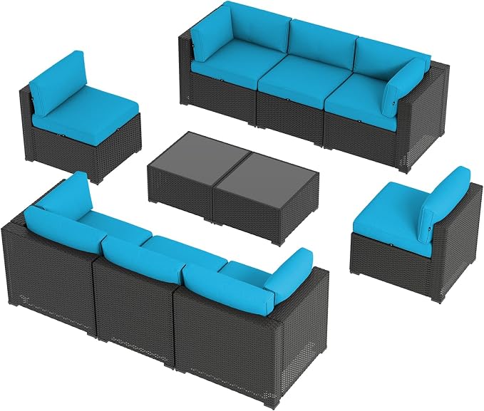 Aoxun 10 Piece Patio Furniture Set Wicker Rattan Patio Sectional Sofa Set - Image 4