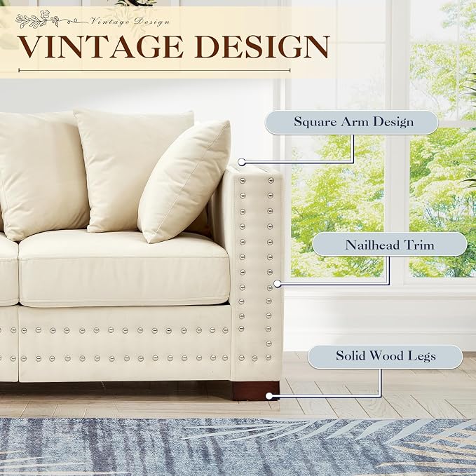 60.5"W Loveseat Sofa, Velvet Mid Century Modern Couch - Image 4