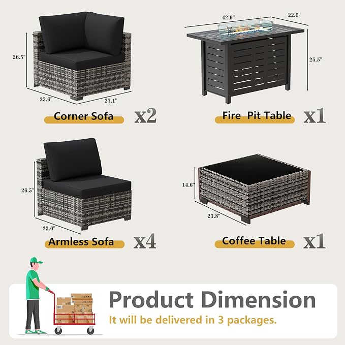 LOUVIXA 8 Piece Outdoor Patio Furniture Set, Outdoor Sectional Sofa - Image 2