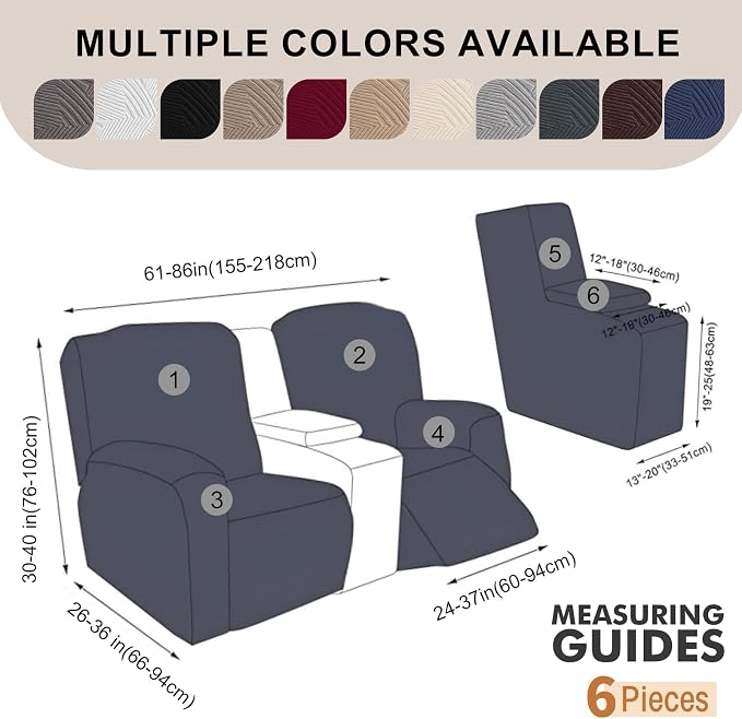 Recliner Loveseat Covers with Console, 6-Piece Stretch Geometric Strokes - Image 2