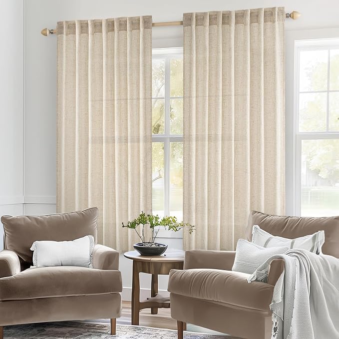 MIULEE Light Taupe Linen Curtains 45 Inch Length 2 Panels - Image 2