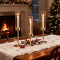 Gold Hurricane Candle Holders Set of 3, Tall Metal & Windproof Glass Taper by Batoslee