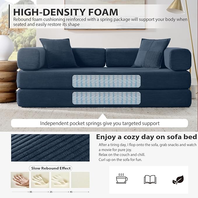 4-in-1 Folding Convertible Sofa Bed, 78 Inch Boneless Couch - Image 4