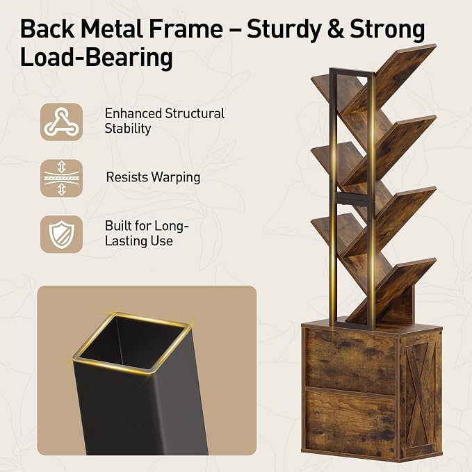 RALGEND Tree Bookshelf, 6 Tier Bookcase - Image 7