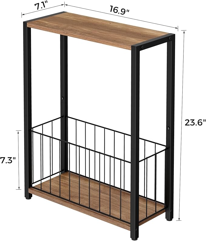 Homleke Narrow Side Table with Magazine Holder, Skinny End Table Perfect - Image 3