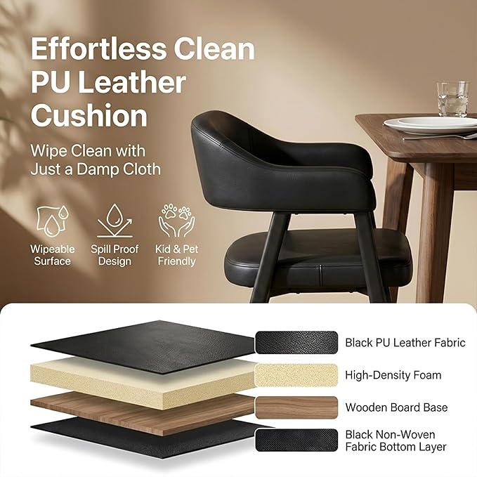 HNY Modern Dining Room Arm Chairs Set of 2, Retro Faux Leather Upholstered - Image 4