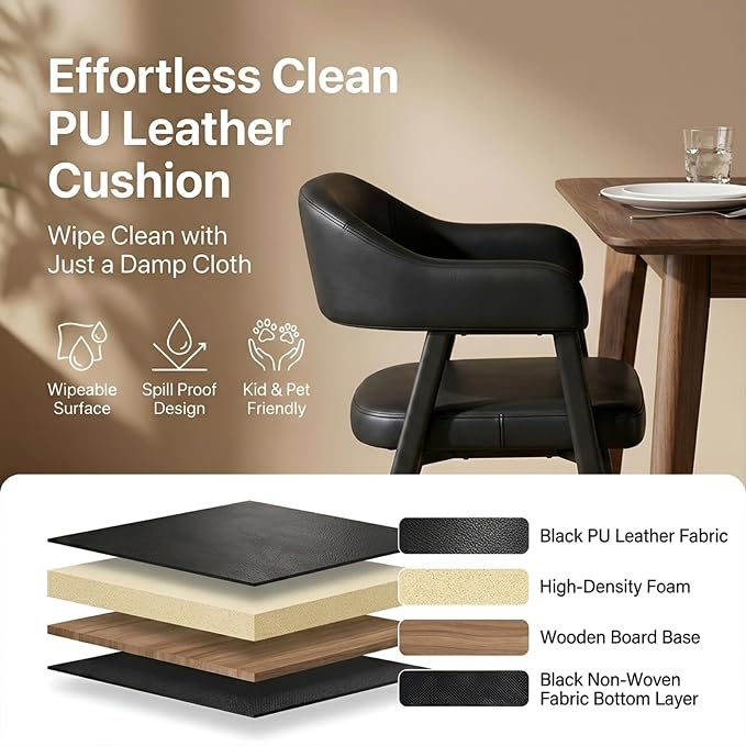 HNY Modern Dining Room Arm Chairs Set of 6, Retro Faux Leather Upholstered - Image 4