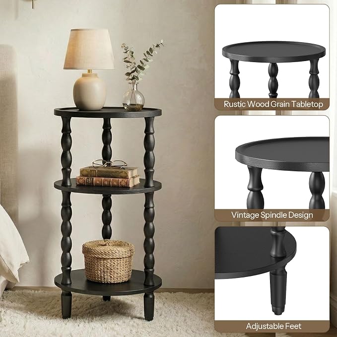 HOOBRO Round Side Table for Small Space, 3-Tier Small Round End Table - Image 8