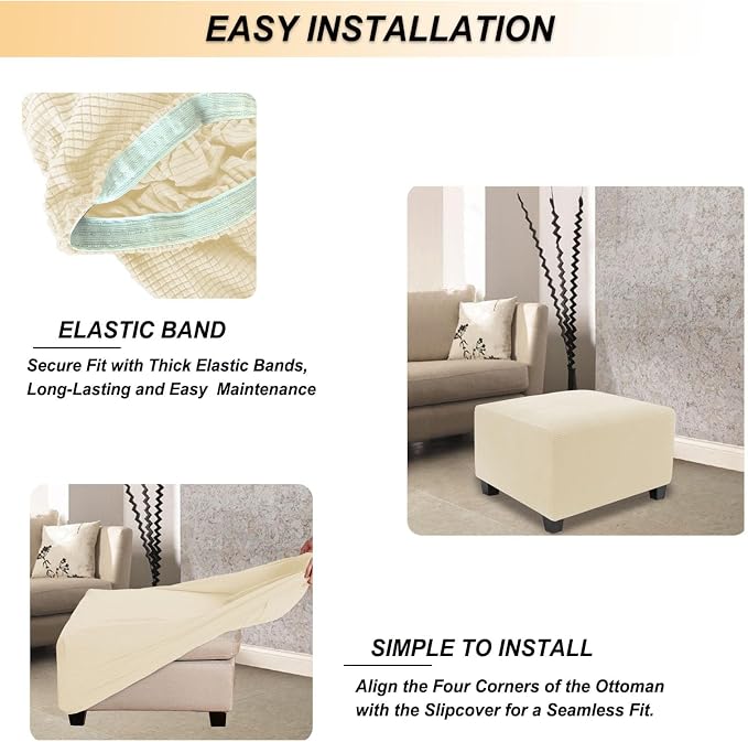 NeColorLife Stretch Ottoman Cover Square Soft Knitted Jacquard Washable Thick - Image 5