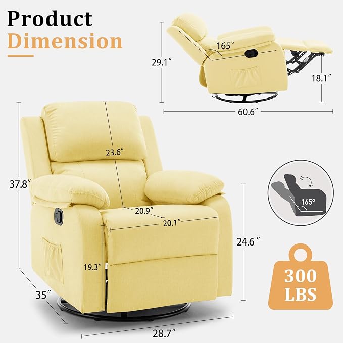 Korser Recliner Chair, 360 Swivel Rocker Chair - Image 2
