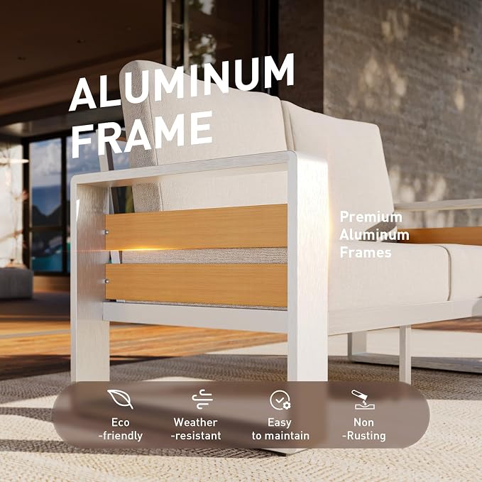 Aoxun Aluminum Outdoor Patio Furniture Set, 2 Seats Metal Sectional Patio - Image 2